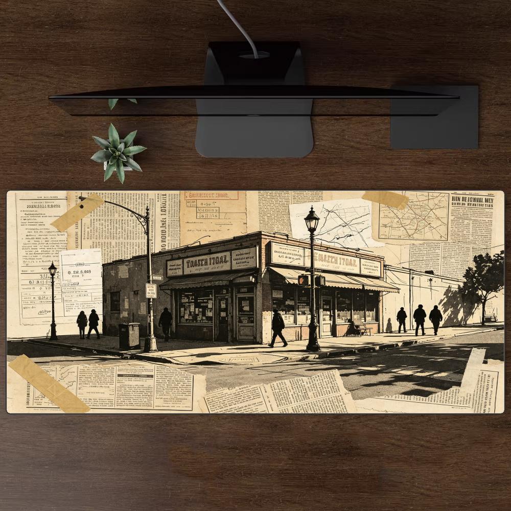 Retro Gaming Shops - Vintage Street Corner Shop Large Mouse