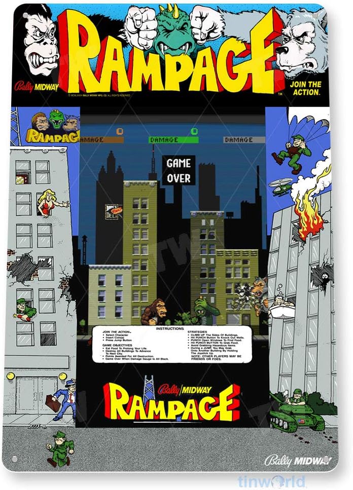 TIN SIGN Rampage Arcade Sign G - Retro Gaming Shops review and price
