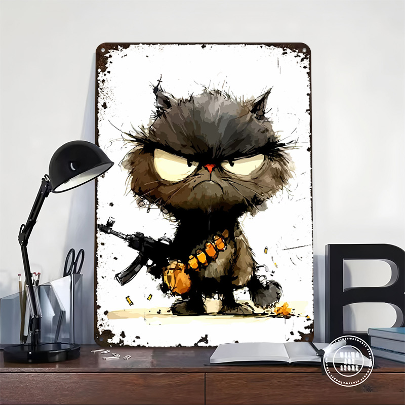Cat With Gun Printed Poster Cu - Retro Gaming Gun review and price